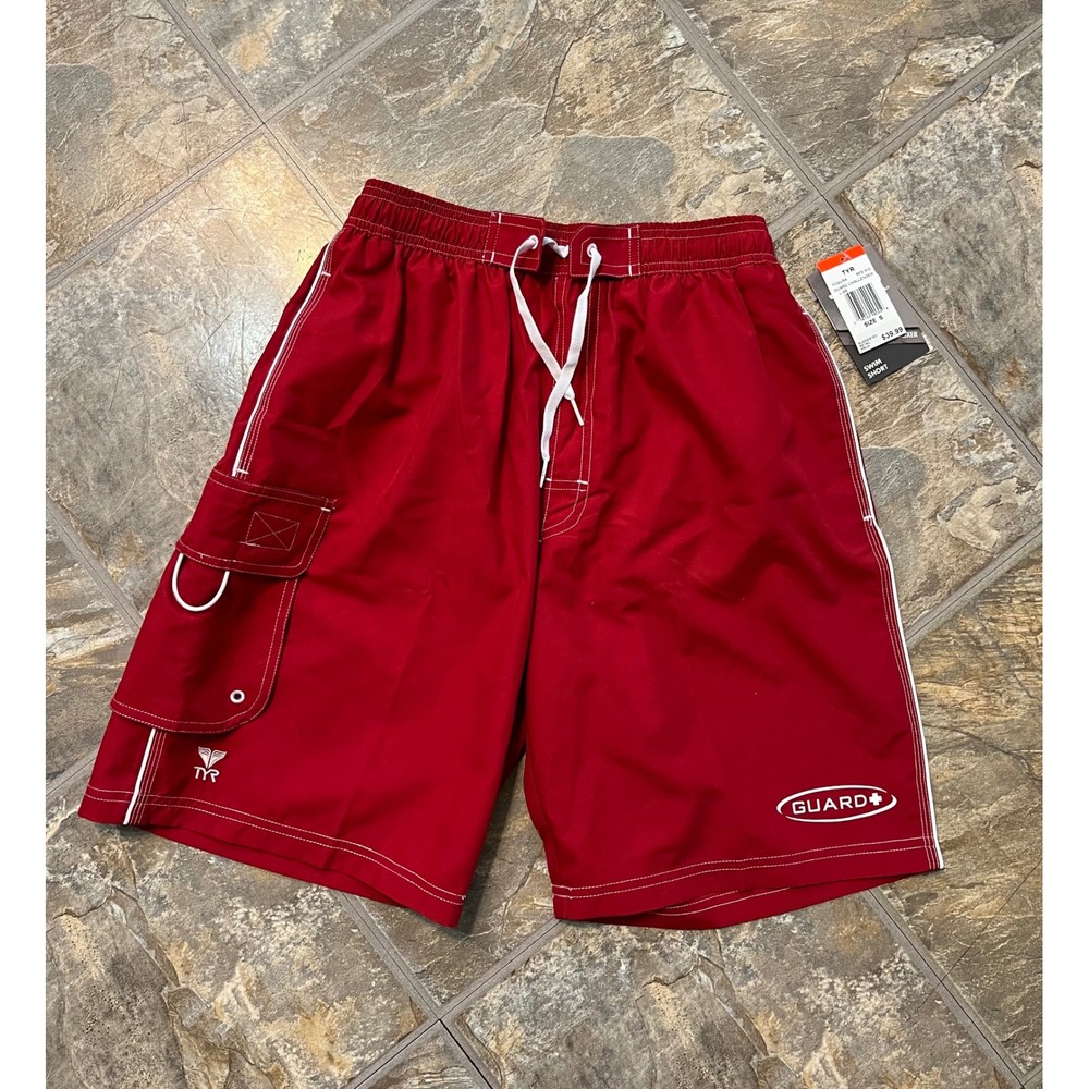 TYR Guard Challenger Swim Shorts Mens Size S Red NEW Built-in Boxer